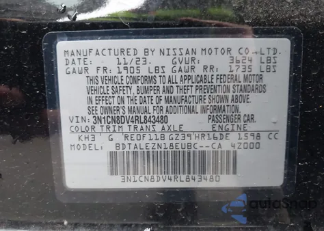 2024 Nissan Versa 1.6 S from USA, damaged, VIN 3N1CN8DV4RL843480
